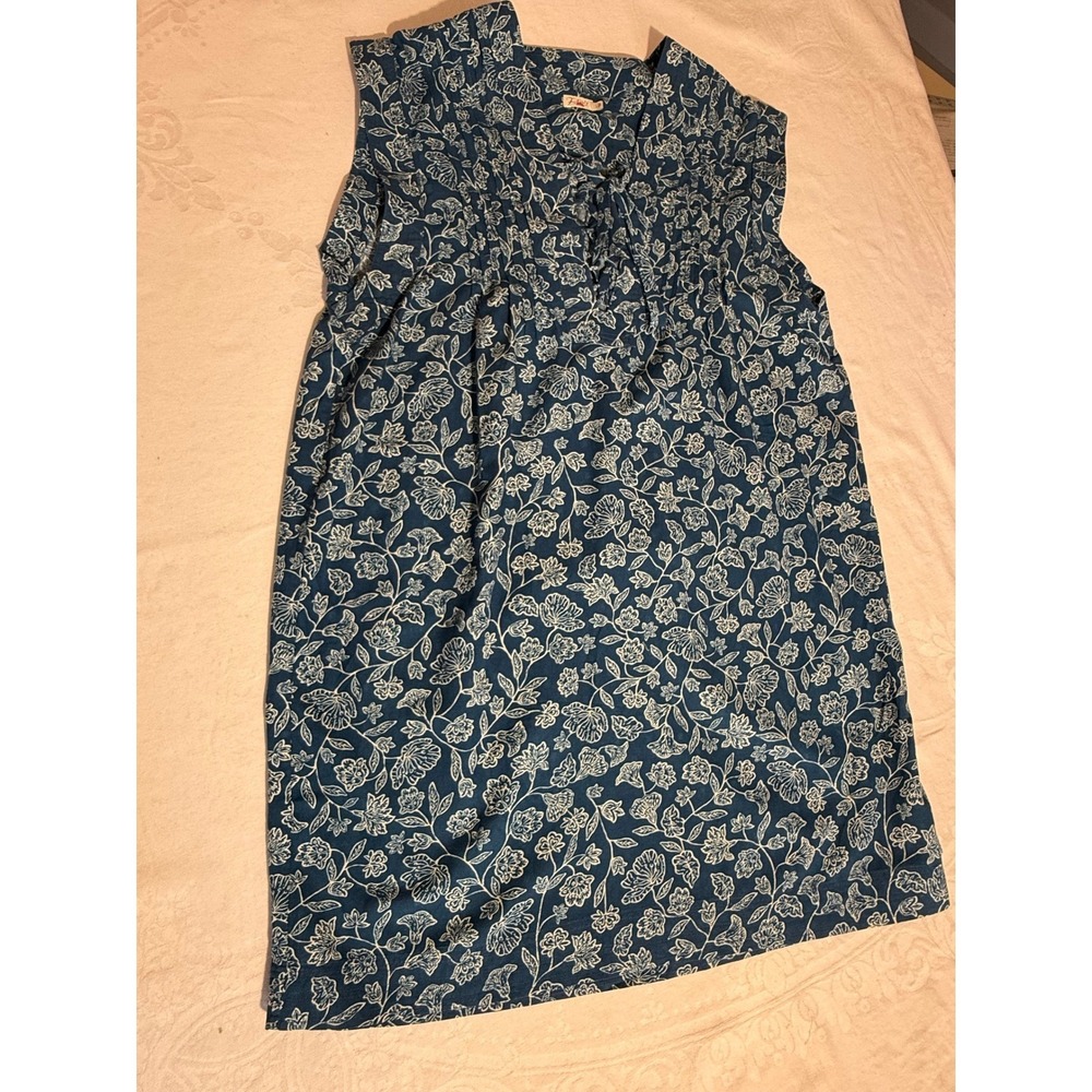 Faherty Cameo Cove Dress Navy Plains Floral Pintuck Shift WDL2101 Size L NEW